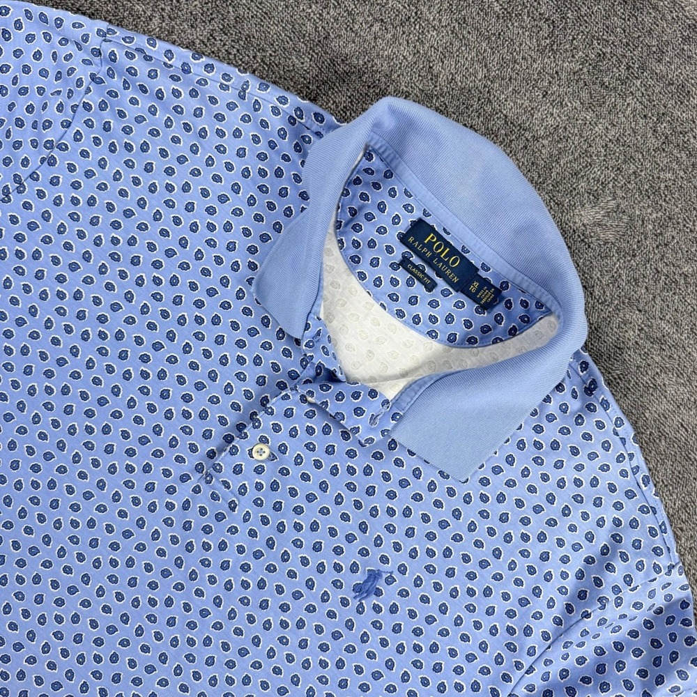 Polo Ralph Lauren Mens XL Blue Paisley Cotton Classic Fit Short Sleeve Polo